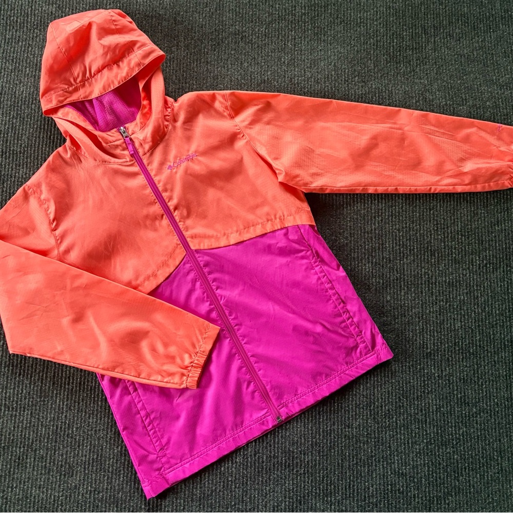 Columbia Omni-Shield Windbreaker Youth XL 18-20 Pink Hooded Full-Zip Jacket